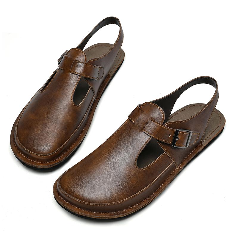 Fashion Business Summer Men Sandals Genuine Leather Mens Casual Shoes Outdoor Men Leather Sandals for Men Beach Shoes Comfy Roman Shoe