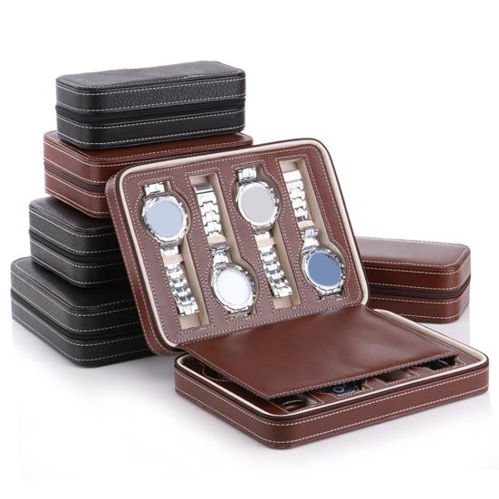 2/4/8 Grids Portable Faux Leather Zipper Travel Watch Storage Case Box Organizer