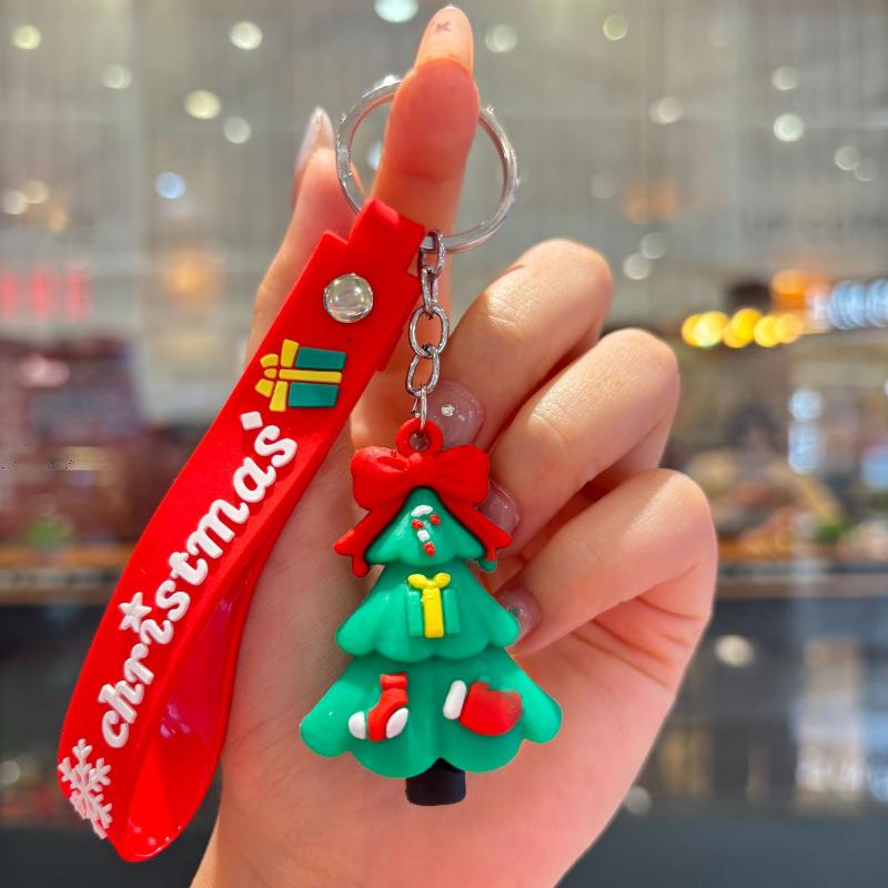 2Pcs Cartoon Cute Santa Claus Tree Keychain Christmas Party Decoration Bag Ornaments Car Key Pendant Exquisite Small Gift