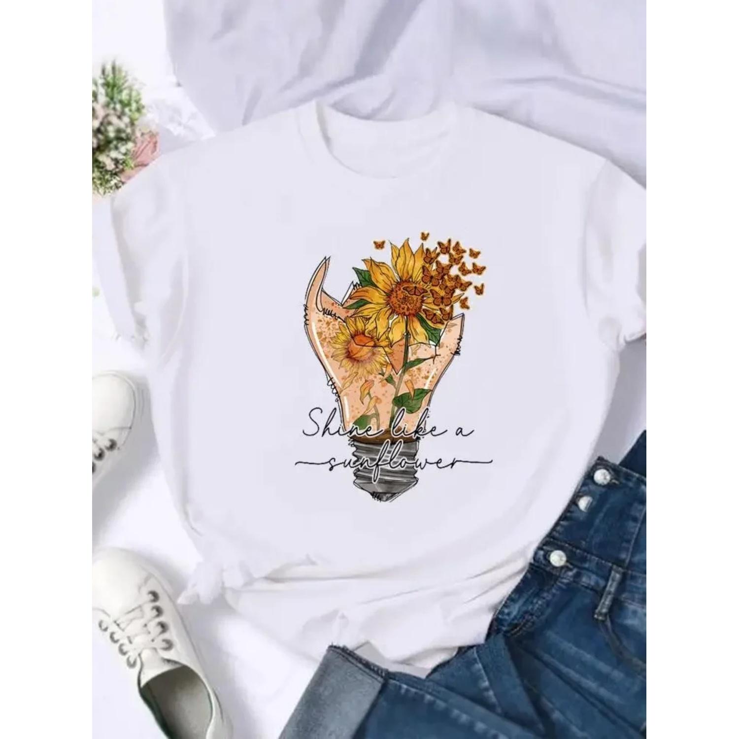 

Clothing Fashion Short Sleeve T-shirts Female Print T Top Women Flower Style Cartoon Trend Cute Cartoon Shirt Graphic Tee XXXXXL білий