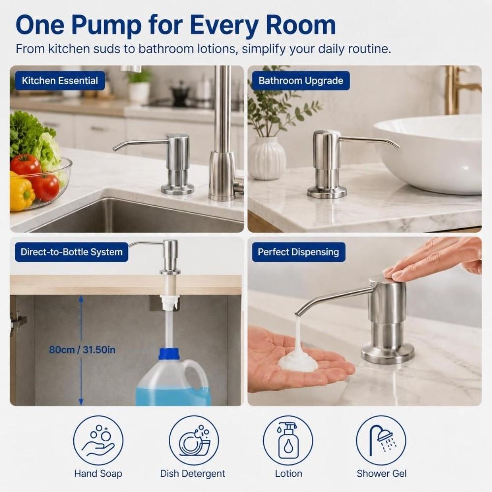 304 Stainless Steel Liquid Dispenser Pump Built-In Soap Dispenser  Bathroom Sink