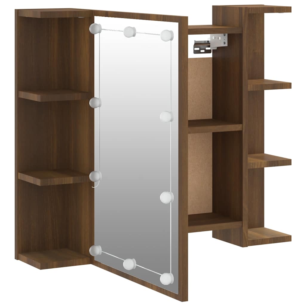LED Mirror Cabinet in Brown Oak Effect 70 x 16.5 x 60 cm