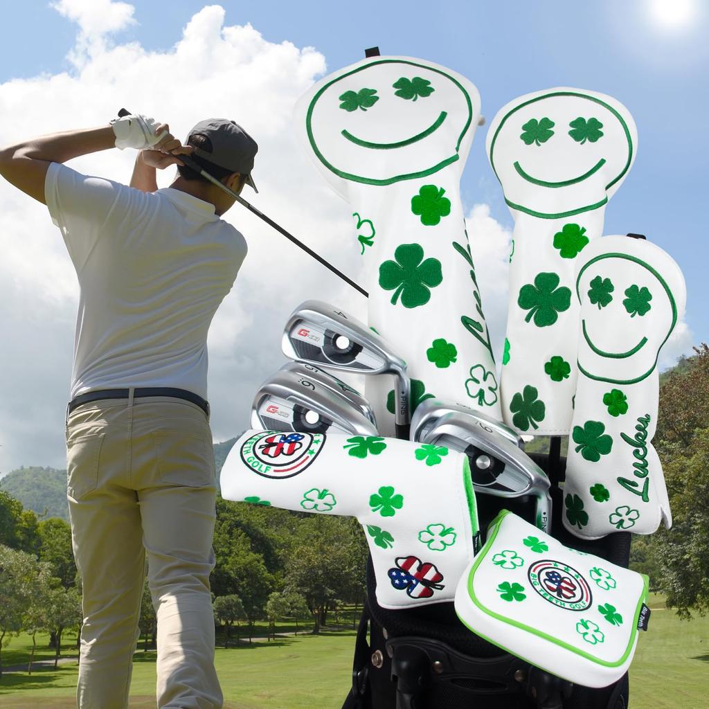 CRAFTSMAN Fairway Wood Cover Fairway Wood Headcover with Number Tag Cute Clover Smile (Single) (3, 4, 5, 7, X) Elastic,