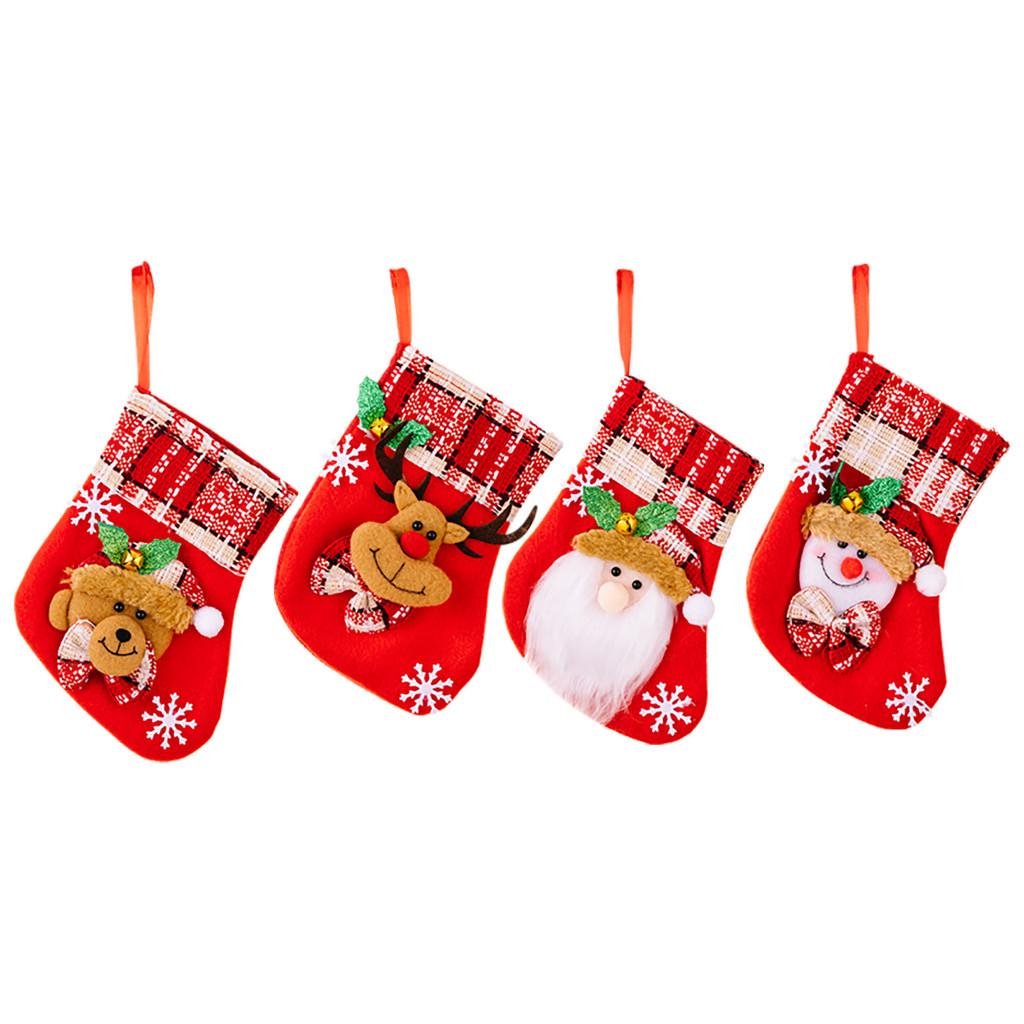 Trimmed Plaid Festive Mini Christmas Stocking With Bell For Joyful Holiday Decor