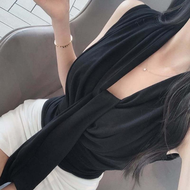 Korean Dongdaemun Pleated Sleeveless Slim-Fit Sash Top for Women