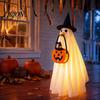 Glowing Party Dress with Hat Halloween Ghost Costume Witch & Pumpkin Tote Bag, LED Complete Prop Kit Light Up Fabric Outfit for Kids, Spooky