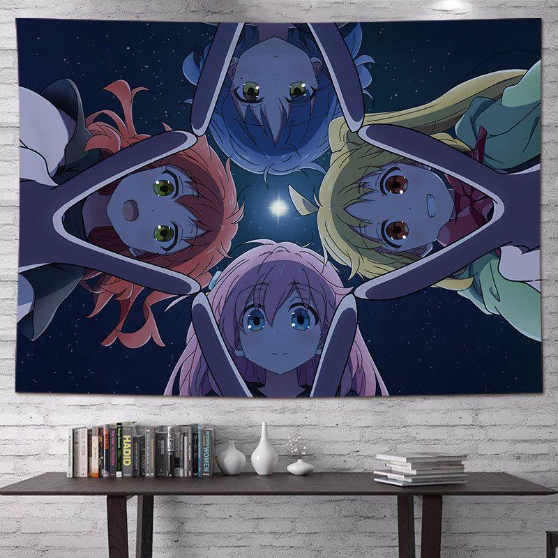 Anime Live Band Tapestry Wall Hanging School Girls Guitars Drums Concert Aesthetic Wall Art Dorm Bedroom Decor