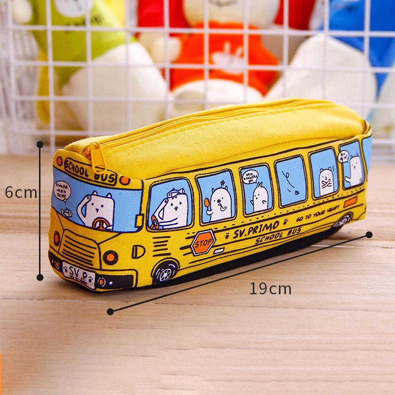 Kreatives süßes Cartoon-Bus-Federmäppchen, Koreanischer Stil, Große Kapazität Leinwand-Tasche