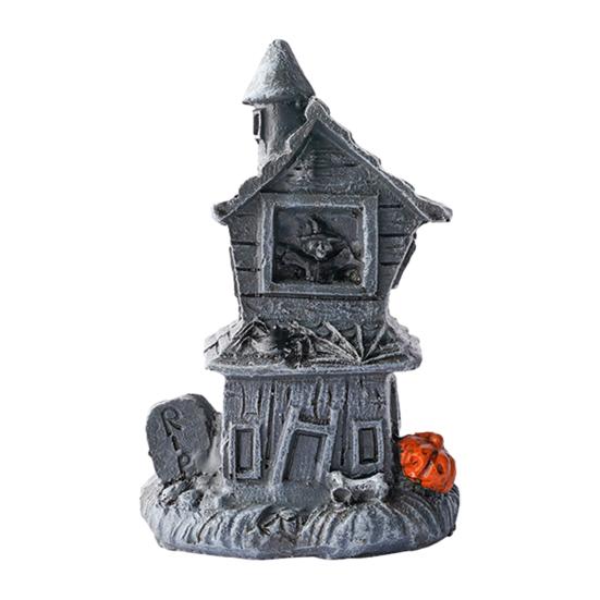 Halloween Haunted House Ornament, Resin Haunted House Miniature, Dark Haunted House Shape with Skull Elements Desktop Decoration for Halloween Micro
