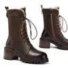 Autumn Winter Fleece-Lined Lace-up Ladies Mid Calf Shoes Warm Round Toe Middle Heel Women's Half High Boots  New in Footwear