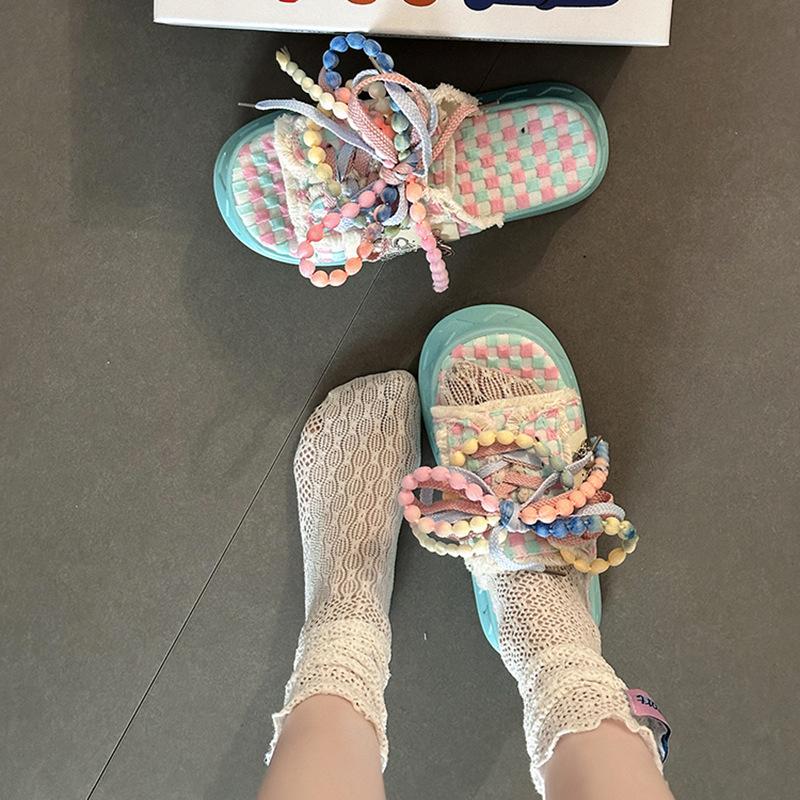 Design sense fashion cute color matching graffiti sandals women's summer non-slip cool slippers tide casual thick-soled slippers