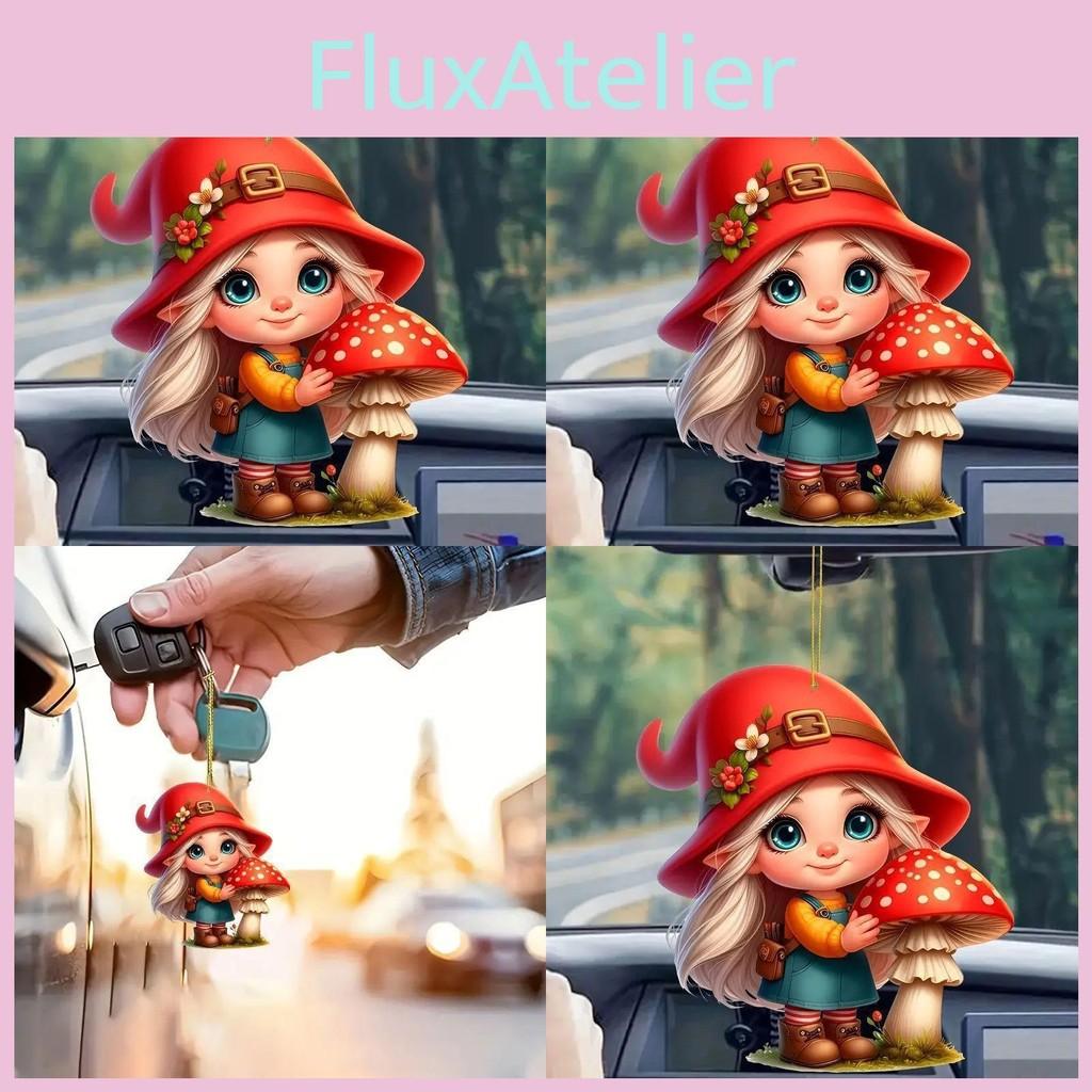 Little Car Acrylic Red Riding Mushroom Girl Keychain Pendant Vehicle Interior