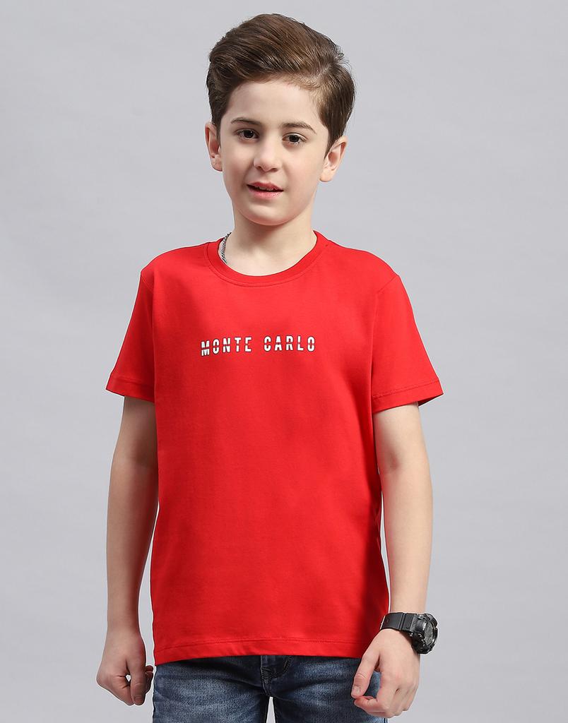 MONTE CARLO Boys Red Printed Round Neck Half Sleeve Regular Fit T-Shirt