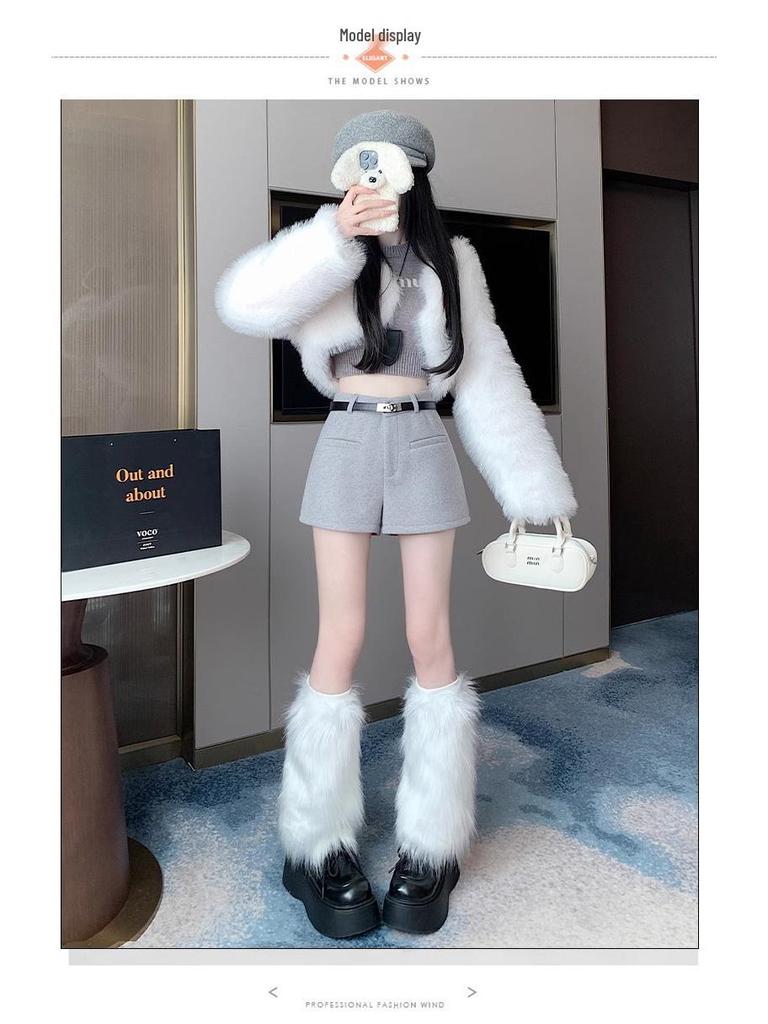 High-Waisted Women's Woolen A-Line Shorts - 2026 Autumn/Winter Collection, Fashionable Wide-Leg Bootcut Style.