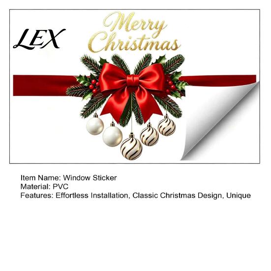 Waterproof Christmas Wall Art Gold Merry Window Clings, Decorative PVC Decals for Holiday Bows Windows Home Glass Decor, Removable Stickers Storefront