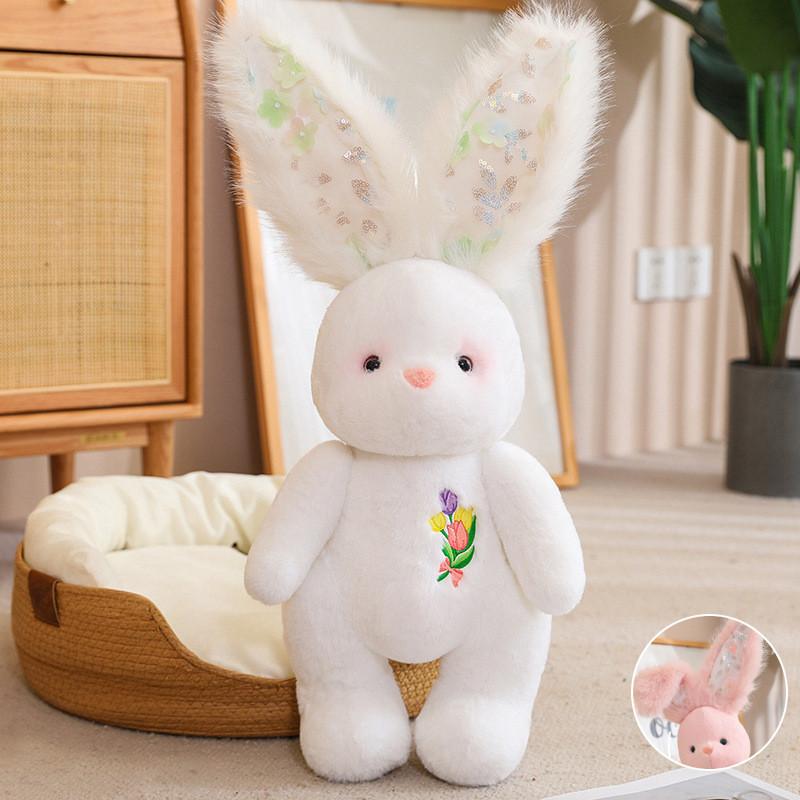 Adorable 60cm Grey Pink And White Rabbit Plush Toy Pillow For Girls Cozy Bedtime Companion