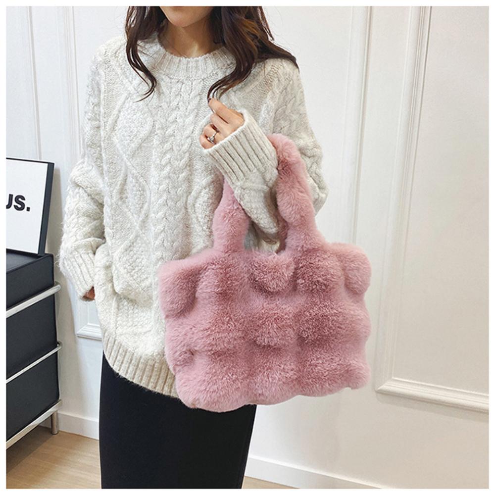 Plush Handbag Fashionable Top-handle Winter Satchel Versatile Shoulder Bag for Girls