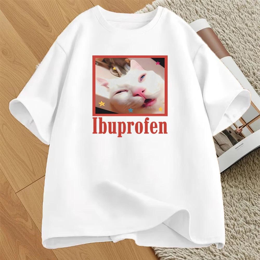 Ibuprofen Kočka Meme Potisk Tričko Ženy Muži Ležérní Vtipné Kočka Grafické O-výstřih Krátký Rukáv Top Móda Streetwear Tričko Unisex