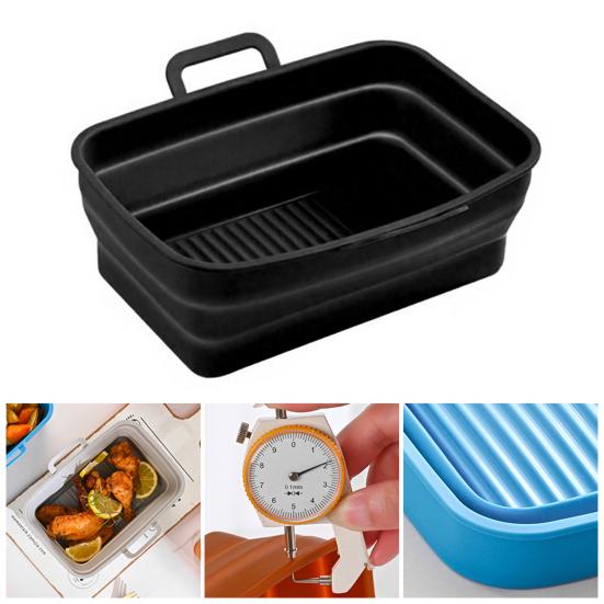 Square Silicone Air Fryer Liners Foldable Non-Stick Baking Tray with Grease Draining Grooves Heat-Resistant Dishwasher Safe Air Fryer Accessory
