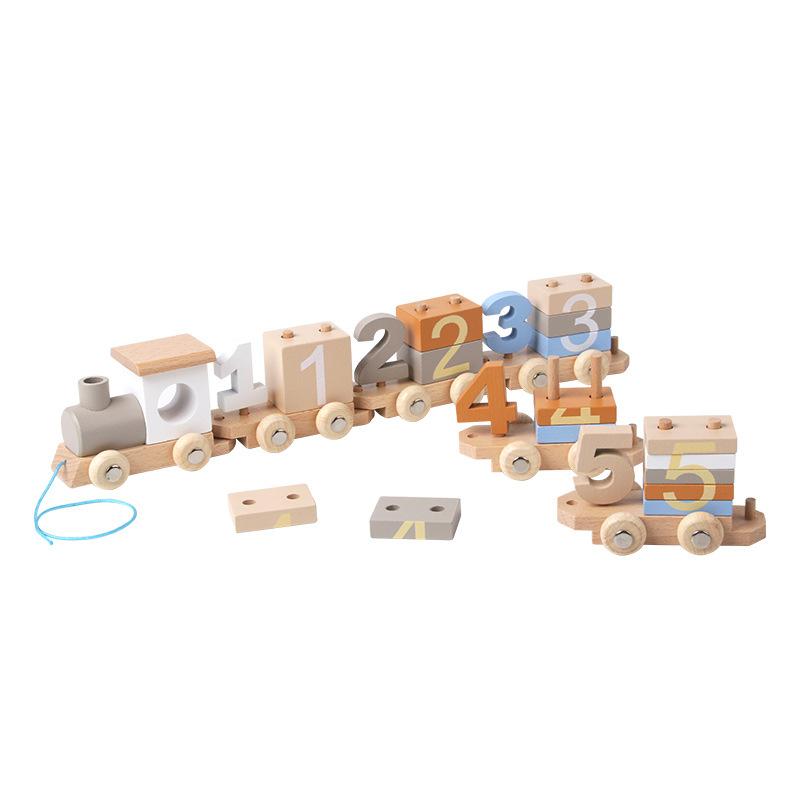 Wooden Children'S Creative Building Block Column Towing Assembly Train Shape Pairing Early Education Educational Toys