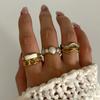 Stainless Steel Vintage White Enamel Open Rings for Women 18K Gold Plated Adjustable Finger Ring Wedding Chic Jewelry
