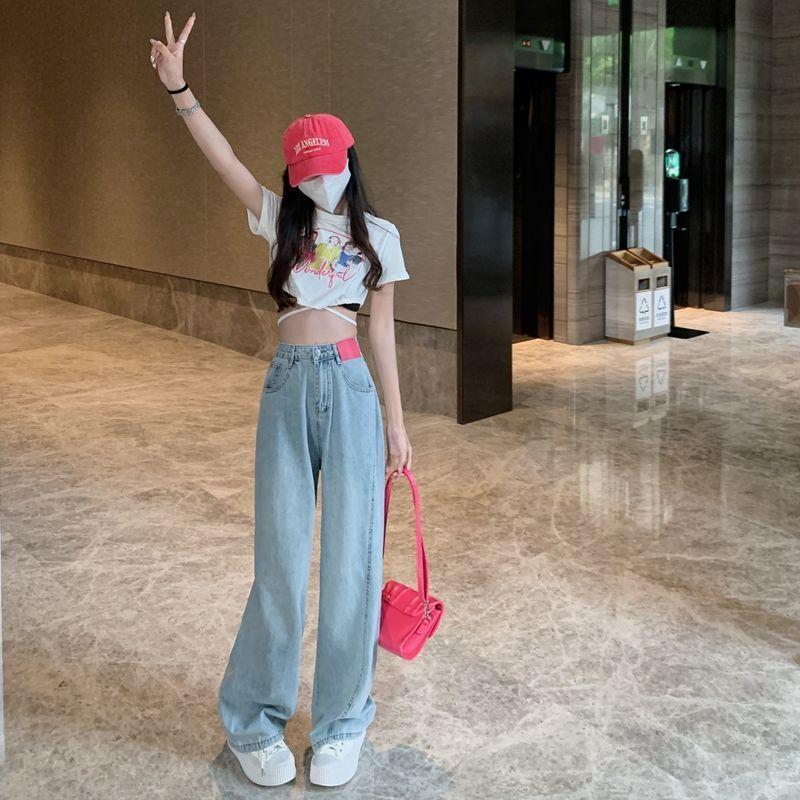 2022 Autumn Korean High Waist Casual retro Wide Leg Pant Women Jeans Slouchy Straight Leg Denim High Street Harajuku Trouser