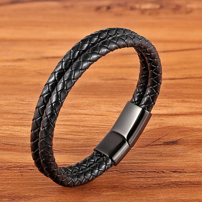 Pulsera de cuerda de cuero para hombre, 19/21/23 cm, estilo vintage, tejida a mano, para parejas, color negro, marrón, rojo y azul, elegantes pulseras casuales para hombre.