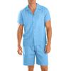 Mens Casual Two Piece Outfit Textured Short Sleeve Cuban Collar Shirt And Drawstring Shorts Set