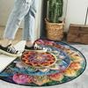 Colorful Ethnic Style Flower Semi-Circular Carpet Soft Non-Slip Decorative Mat 2D Print Aesthetic Rug for Bedroom Balcony Entrance