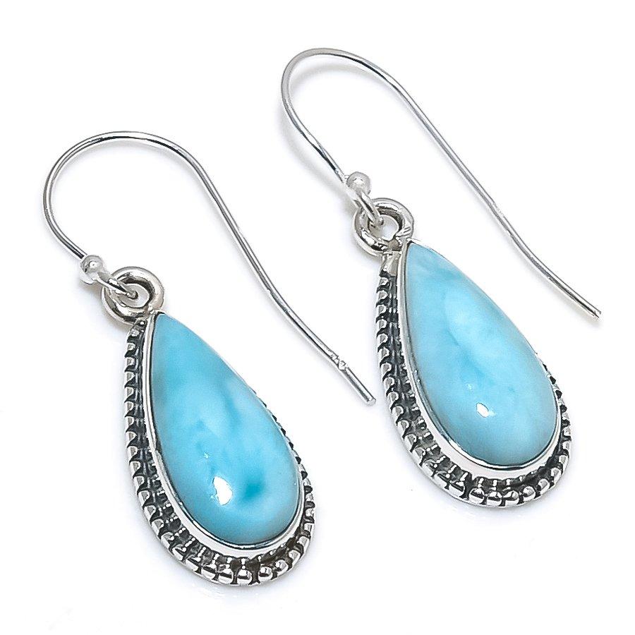 Natural Republic Larimar Gemstone Handmade 925 Solid Silver Earring 1.50" V4H27