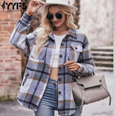 Kadın Modası Rahat Ekose Desen Sonbahar Kış Uzun Kollu POLO Yaka Ceketler ve Montlar