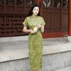 1011 summer and autumn new fashion satin cheongsam medium and long double-layer improved slim daily banquet national style women's clothing