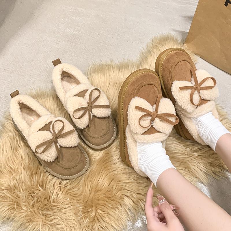 Fashion Aphixta Brown Butterfly Knot Winter Ankle Boots Slip On Women Winter Boot Flat With Women Snow Boots Winter Warm Shoes Outdoor