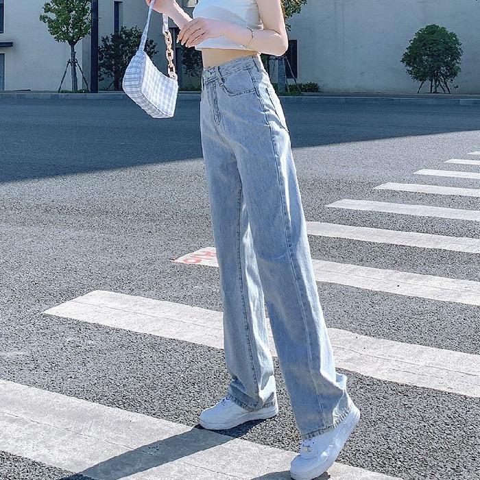 

Women s Wide Leg High Waist Jeans - Loose Fitting Spring/Autumn Floor Length Pants 2022 Style M светло-синий