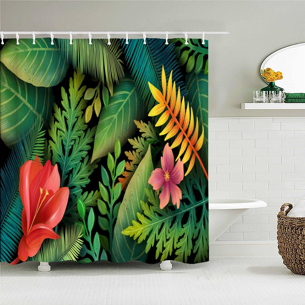 Tropical Plant Leaves Bath Curtain Waterproof Fabric Shower Curtains Colorful Leaf Pattern Bathtub Screen for Bathroom Decor