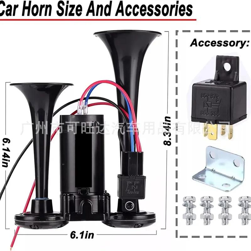 Durable 600DB Black Electric Horn Durable Tube Metal One-piece Electric Pump Horn with Relay Car Horn