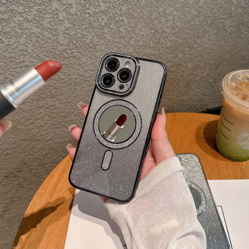 New Apple 16 mobile phone case iPhone15promax electroplated flash diamond lens 14 mirror glitter magnetic suction soft cover