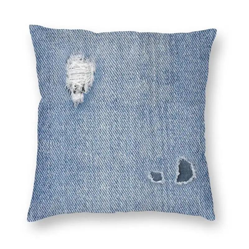 

Ripped Denim Texture Cushion Cover 40x40 Home Decor Decoration Blue Jeans Pattern Pillow Case Throw Pillow for Living Room 40x40cm 16x16in