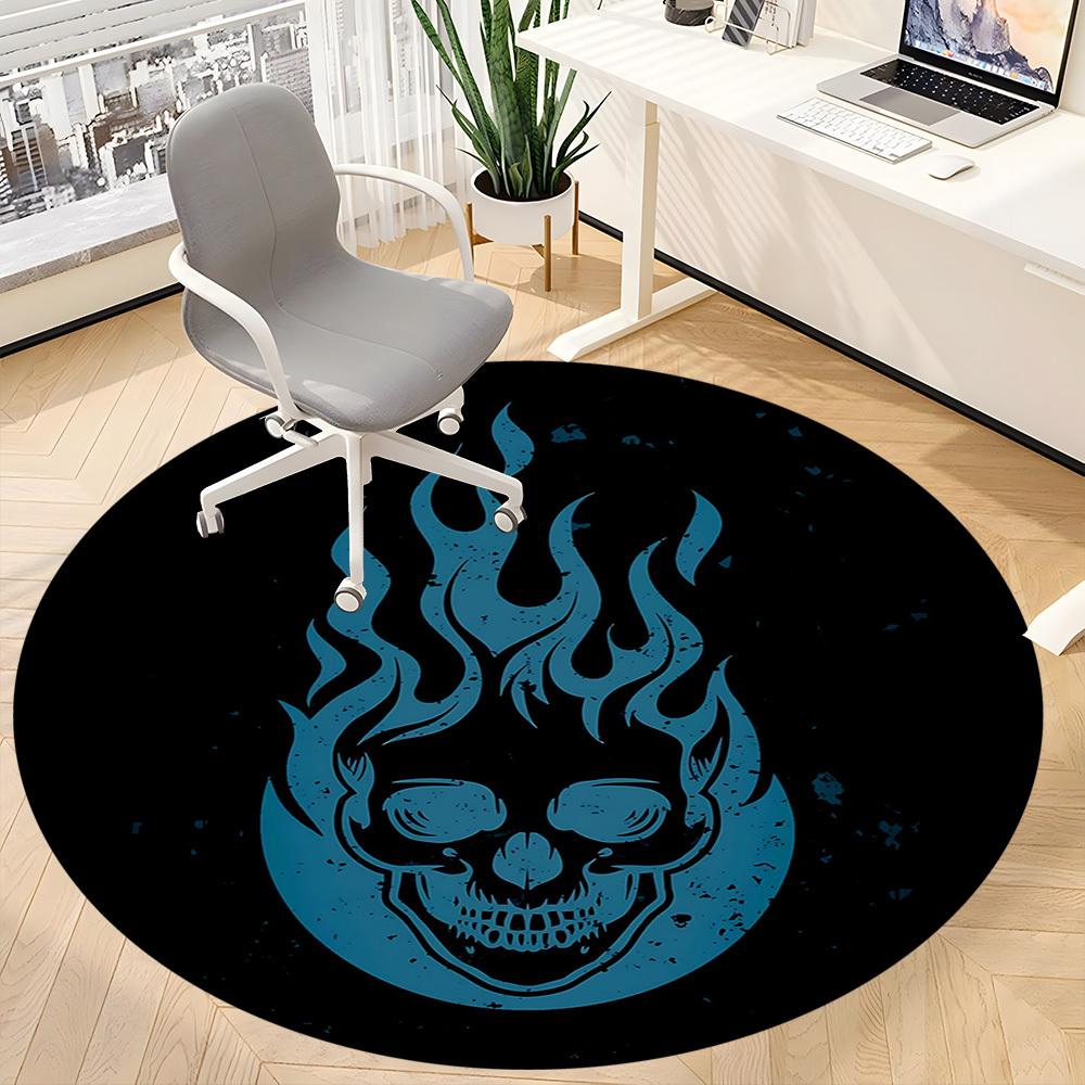 1pc Flame Skull Office Round Area Rug, Indoor Mat Suitable For Office, Under Office Chairs Bedroom Living Room Home Decor, Room Deco 040