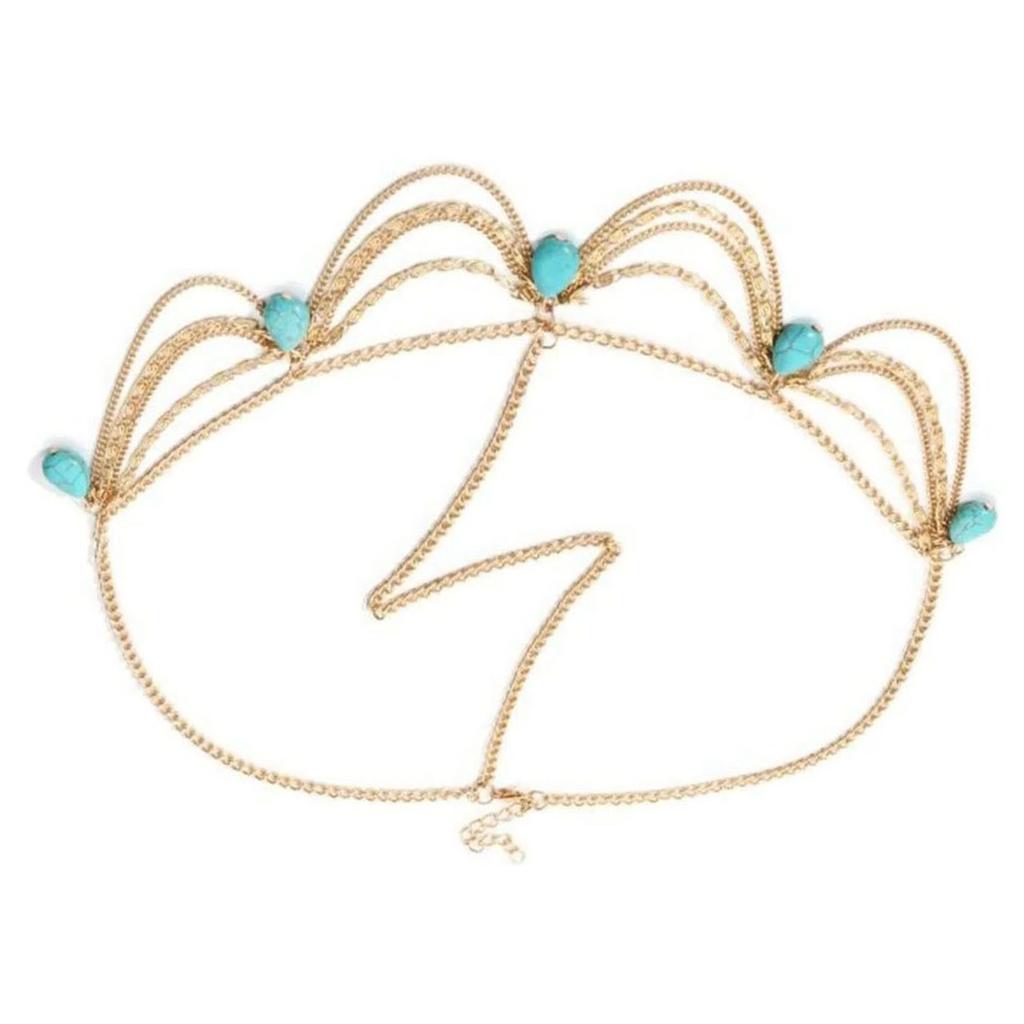Jewelry Headband 21.7in Long Golden Color Retro Style Exquisite Luster Tassel Forehead Headband for Women Wedding Party