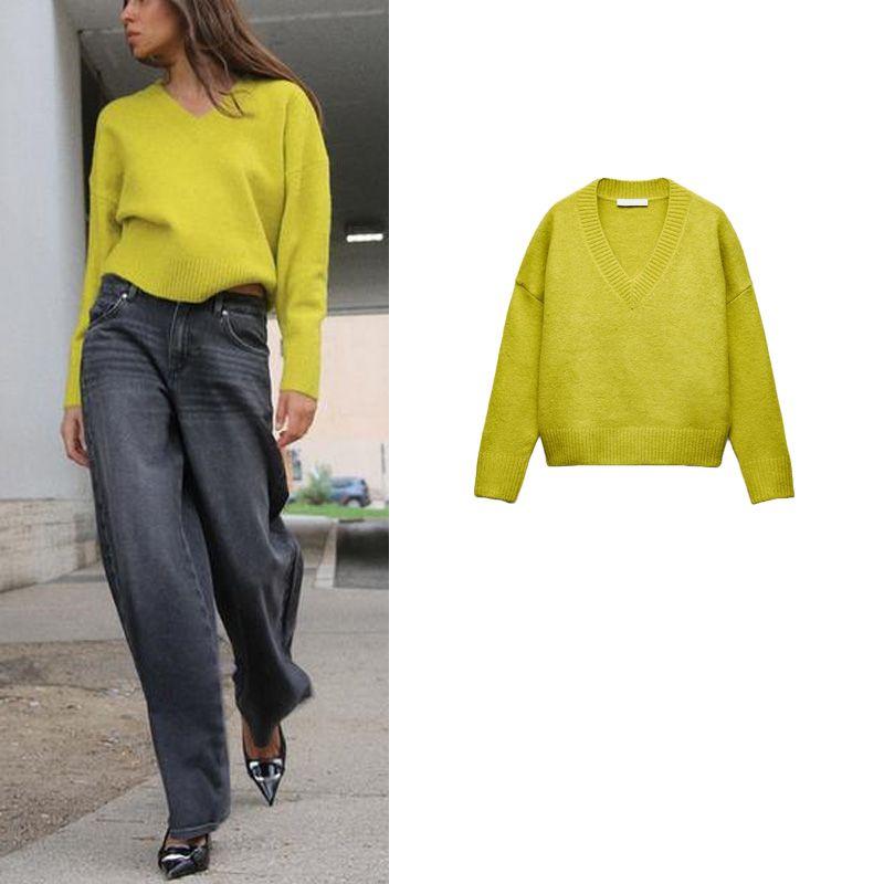 Spring New Arrival Women's Clothing Daily Commute Style Basic Versatile Long Sleeves V Neck Casual Sweater 2142169