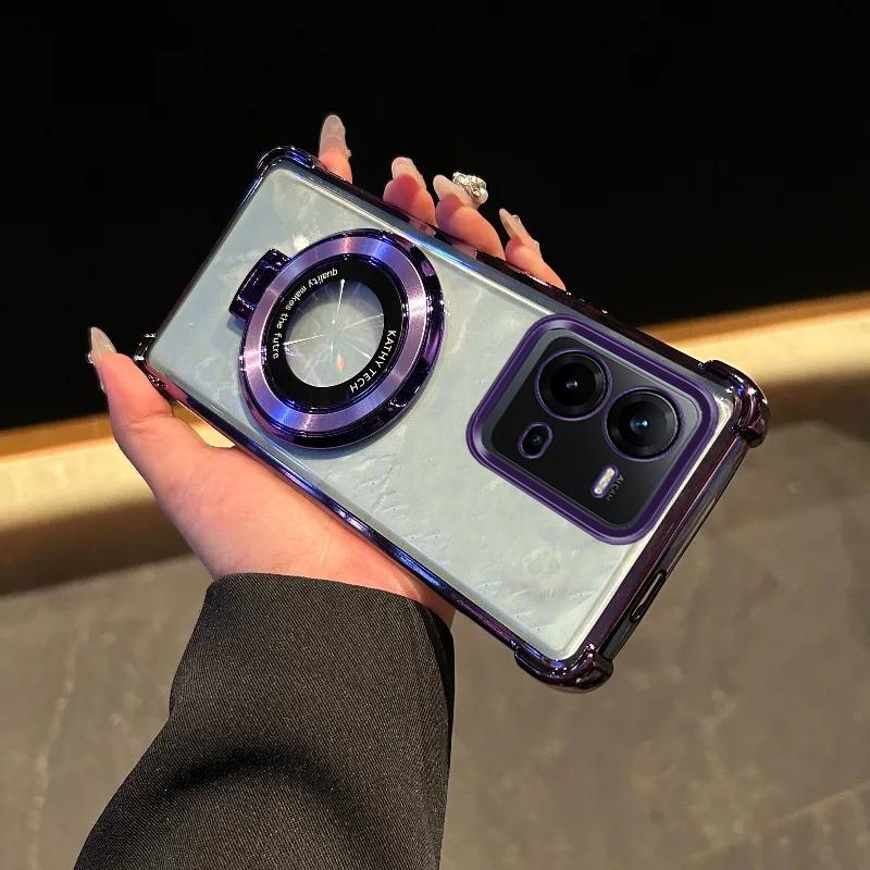 For Vivo V25E Case Luxury Plating Stand Shockproof Clear Case For Vivo V50 V27E V29E Y20 Y21 Y51 Y53S Y33 Y35 Y36 Y28 Y29 Cover