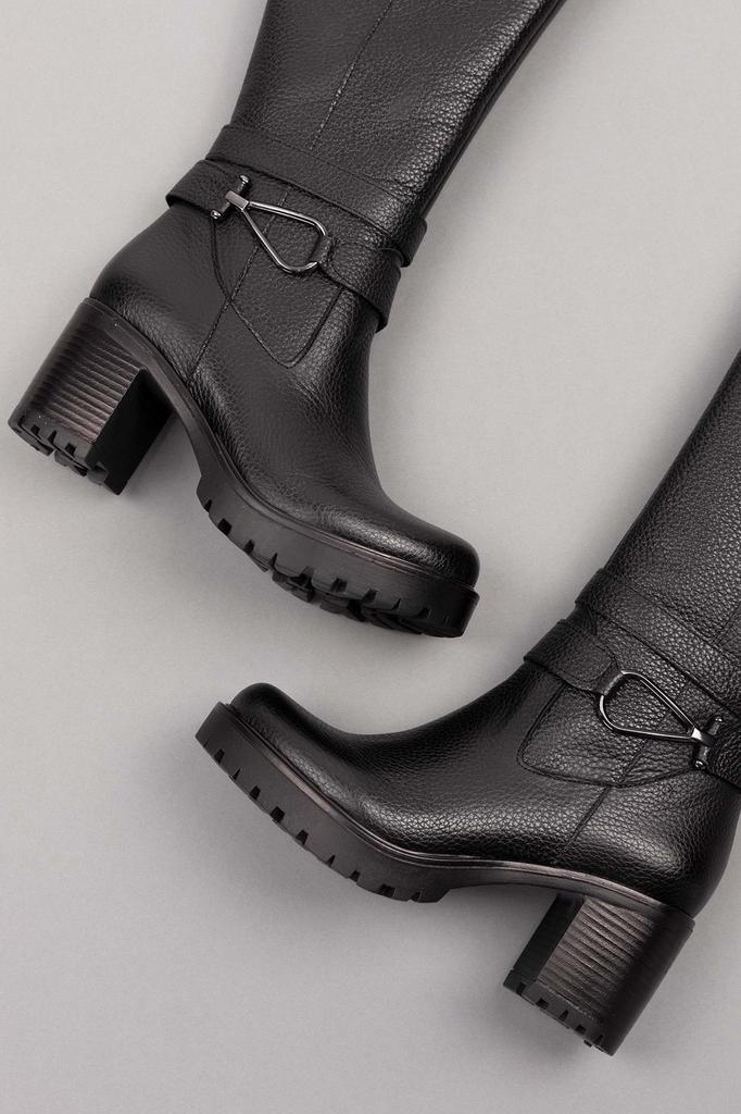 Damen-Stiefel, moderne, stilvolle Mode, Stiefel aus echtem Leder, mittelhoher Absatz, Ell-Schwarz