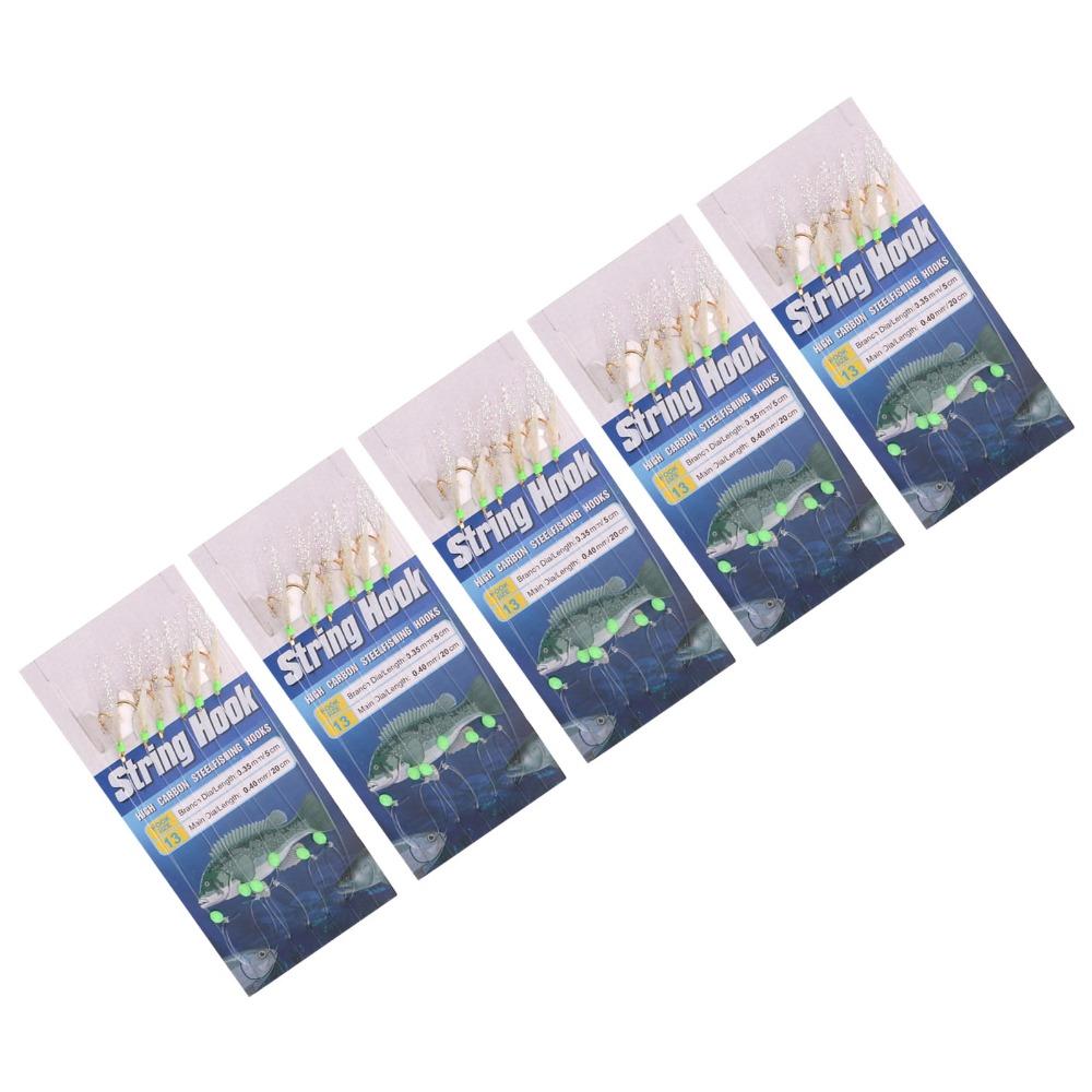 5 Sets with 6 Hooks Fishing Bait Rigs Soft Fish Skin Fishing Lure Rigs Freshwater Fishing
