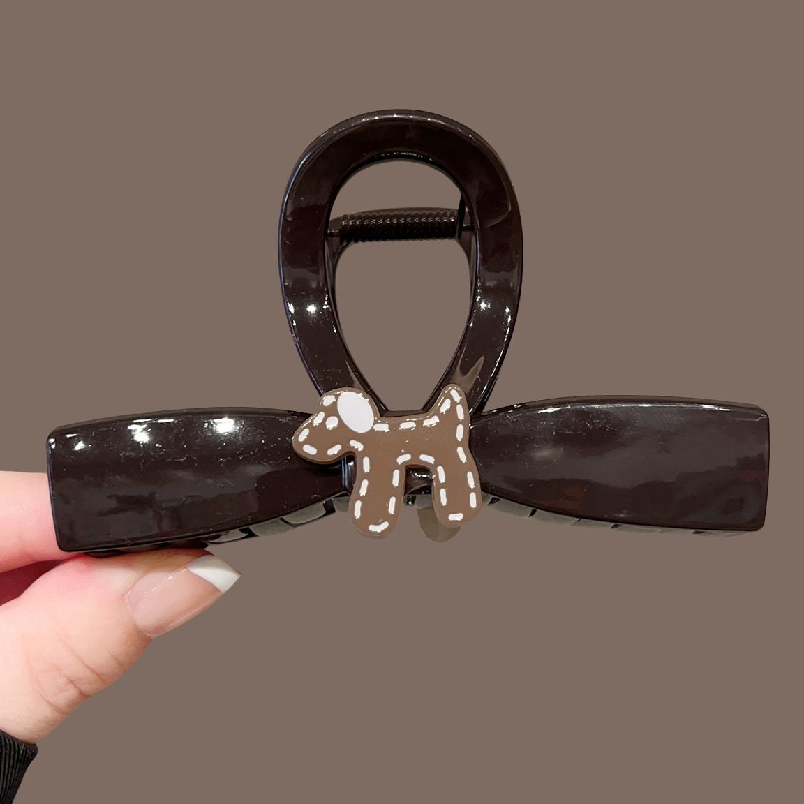 

Cartoon Puppy Scratch Clip Deep Brown Series Large Hair Clip Cute and Niche Design Back Of The Head Coiled Hair Shark Headband