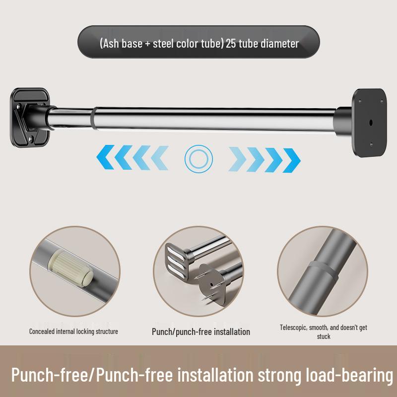 Regulowany, beznarzędziowy, wysuwany drążek ze stali nierdzewnej na ubrania i zasłonę prysznicową