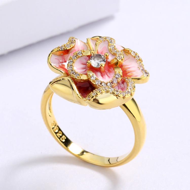 Jewelry Gold Pink Flower Zircon Flower Ring Bridal Jewelry