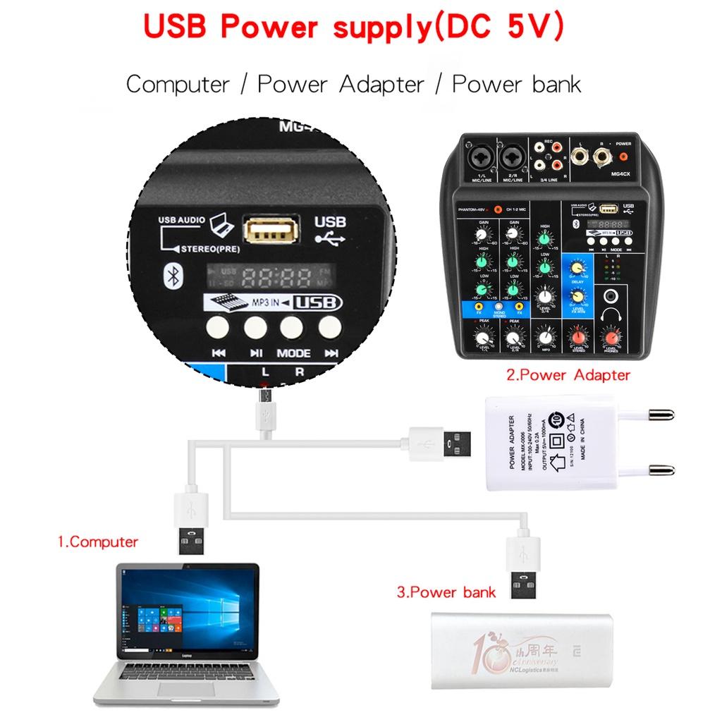 Professional Audio Mixer 4 Channel bluetooth Sound Mixing Console for Home KTV with USB Sound Effects