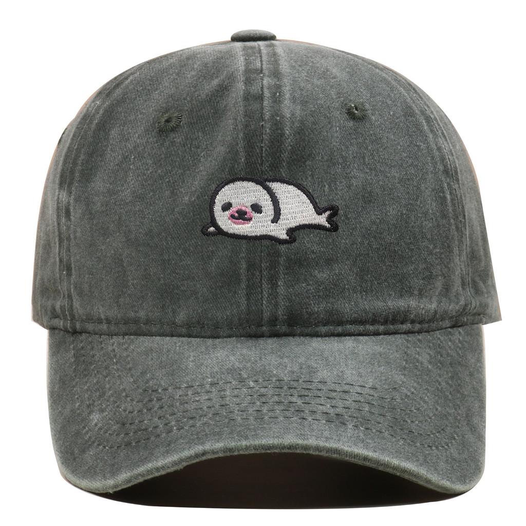 Sea Lion Pattern Vintage Wash Baseball Cap With Breathable Cotton For Travel