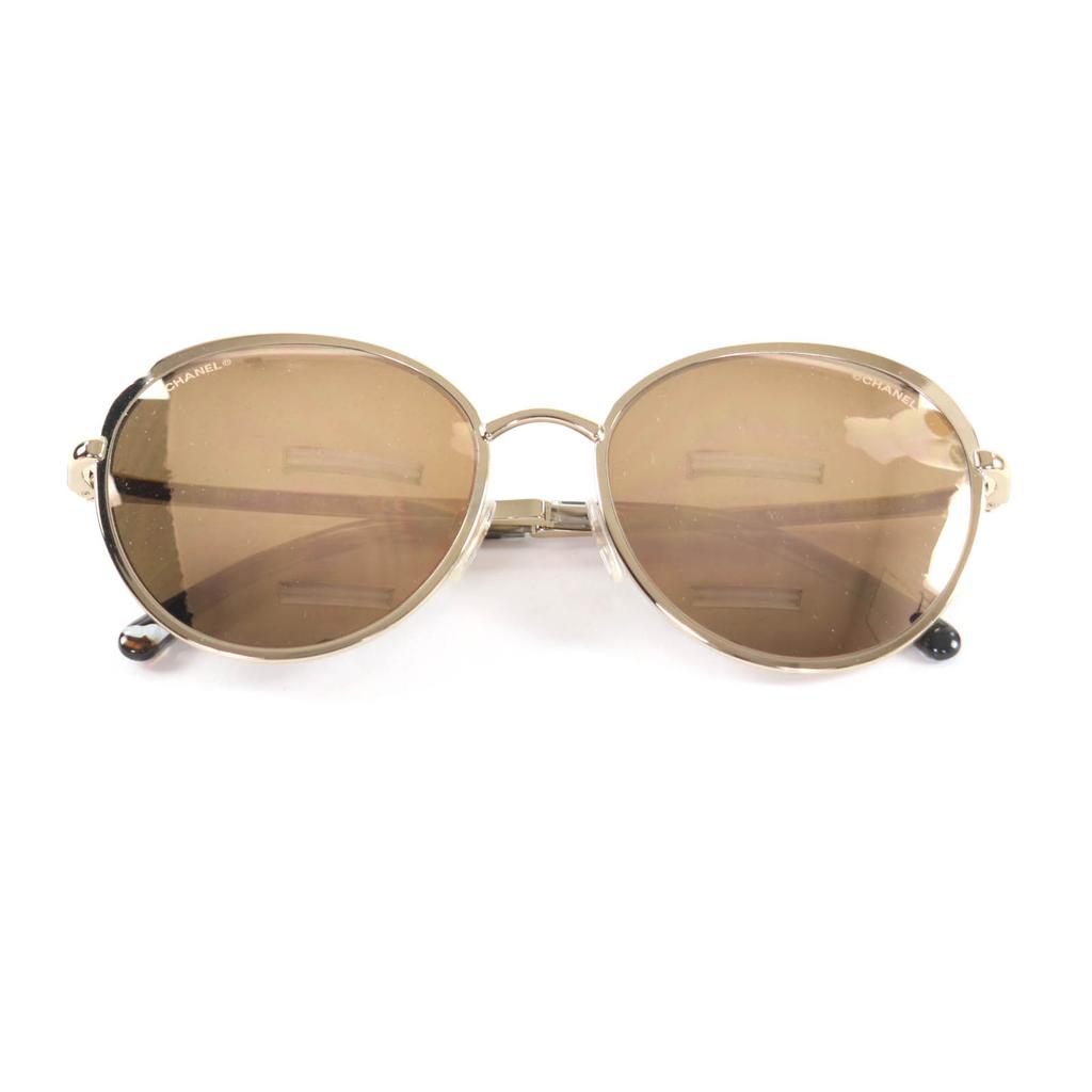Excellent CHANEL sunglasses COCO Mark Boston Mirror Lens gold Women 4206 Used